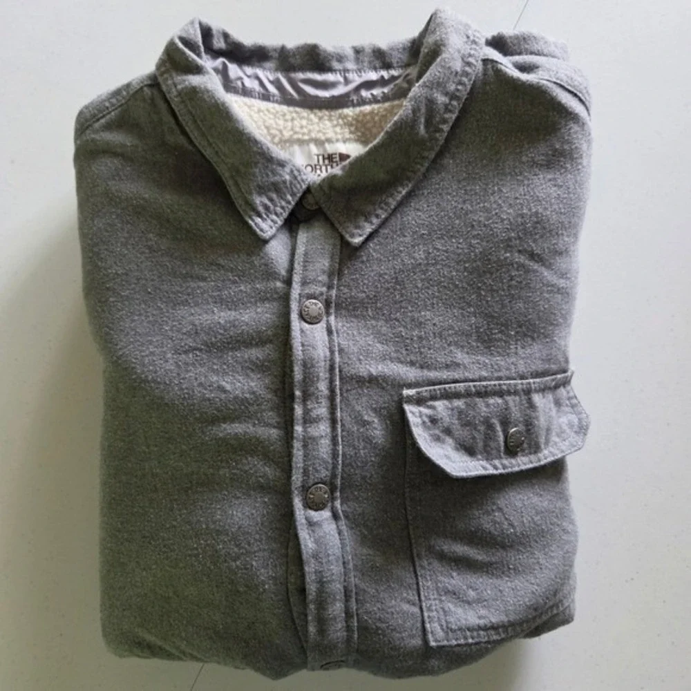 The North Face Mens‎ XXXL Grey Sherpa Lined Flannel Snap Front Shirt Jacket